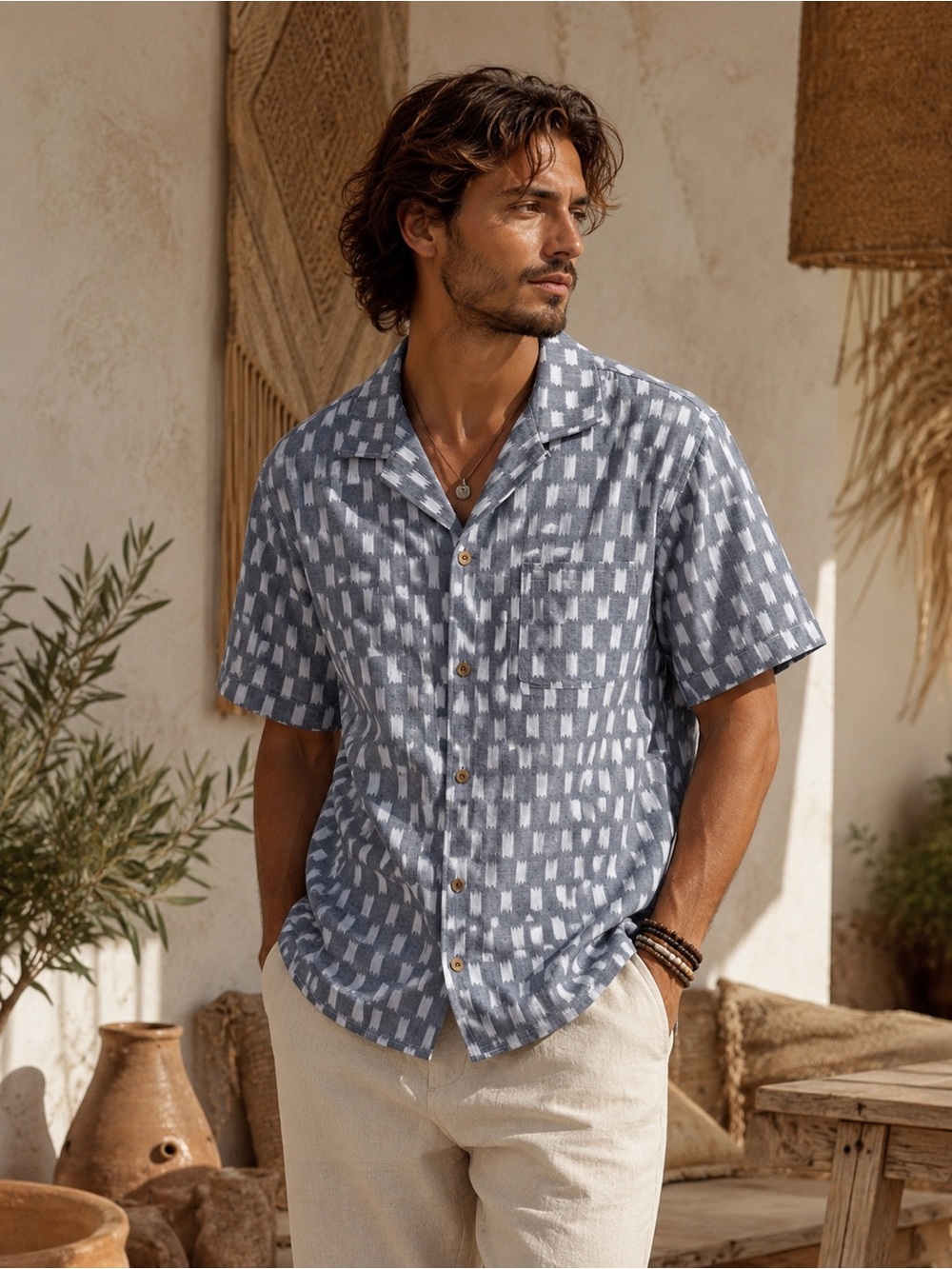 Lucky Brand Blue Cotton Boho Button Shirt